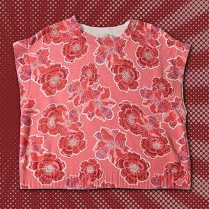 LOFT Women's XL Extra Large Pink Red Floral Sleeveless Pullover 100% Cotton Top